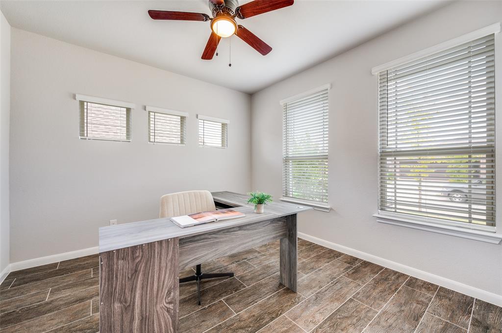 1240 Morning Ridge Trail Aubrey, TX 76227 - Photo 3 of 25 Office space featuring wood tiled floors and ceiling fan