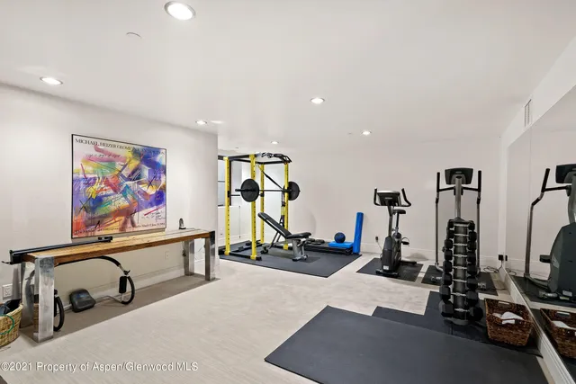 a view of a room with gym equipment