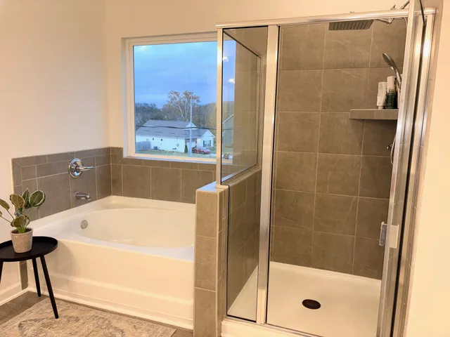 a bathroom with a sink mirror and vanity