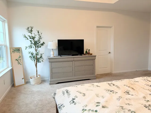 a bedroom with bed and window