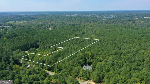 an aerial view of a residential houses with outdoor space and trees