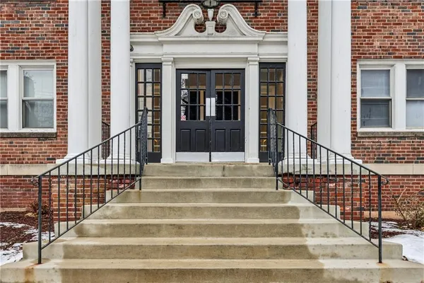 a view of a building with a stairs