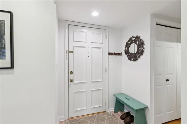 a view of small space with wooden floor