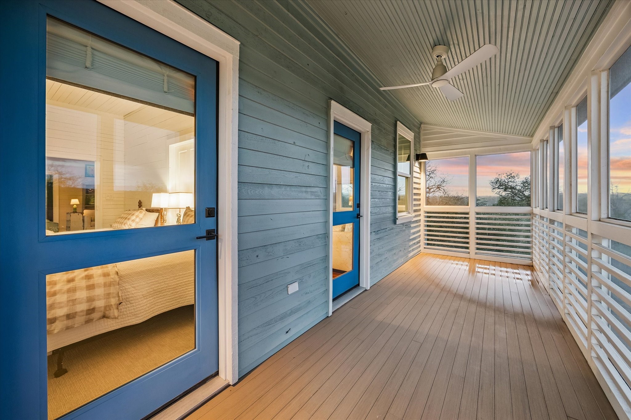 895 South Weyand Road Round Top, TX 78954 - Photo 34 of 37 a view of a porch with wooden floor and a balcony