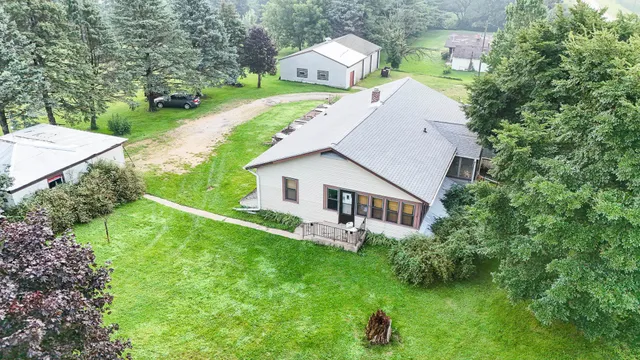 an aerial view of a house