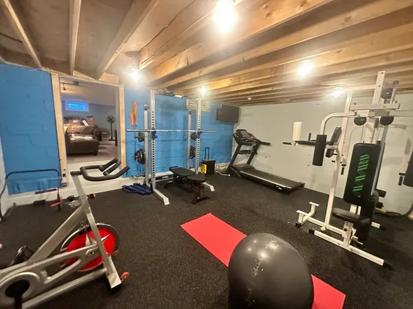a room with gym equipment
