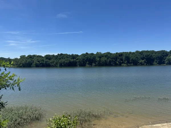 a view of lake with green space