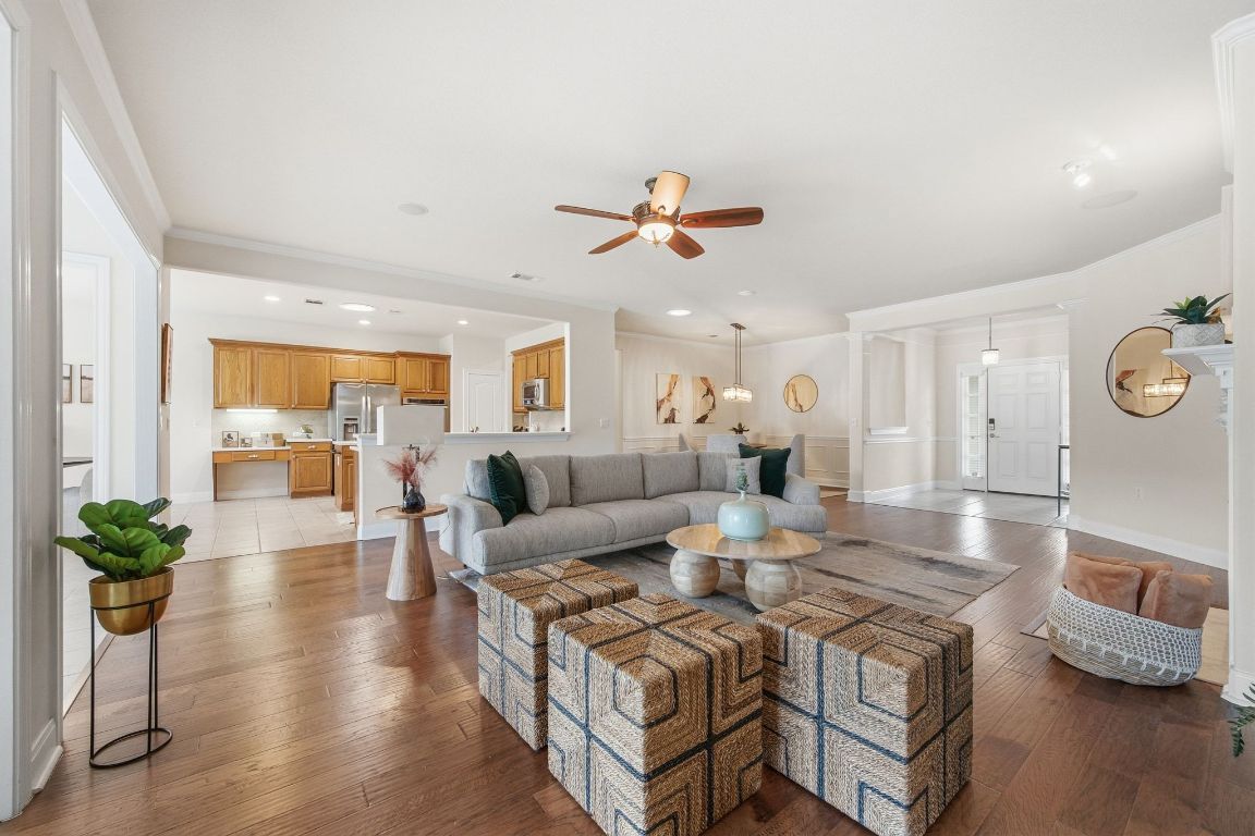 512 Armstrong Drive Georgetown, TX 78633 - Photo 10 of 40 a living room with fireplace furniture and a wooden floor