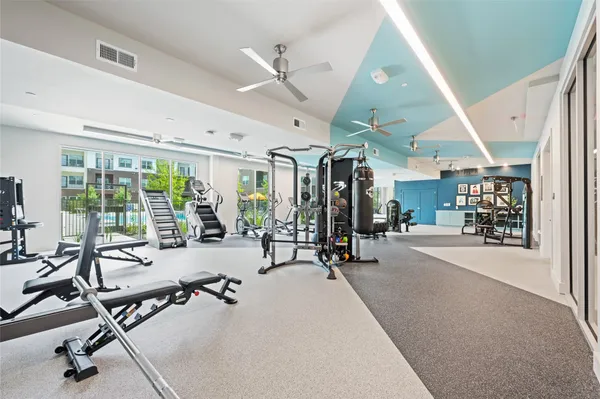 a view of a room with gym equipment