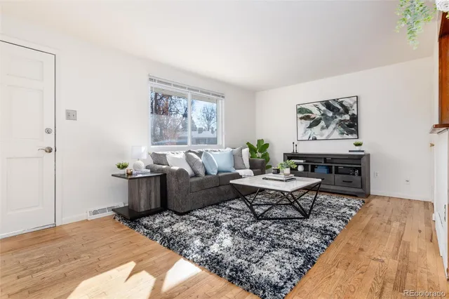 a living room with furniture and a rug
