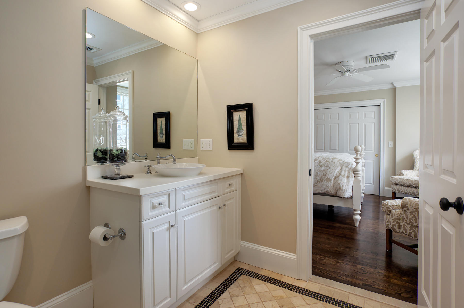199 East Bay Road, Unit 12 Osterville, MA 02655 - Photo 28 of 40 a bathroom with a granite countertop sink and a mirror