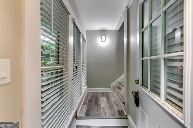 a view of a balcony with stairs