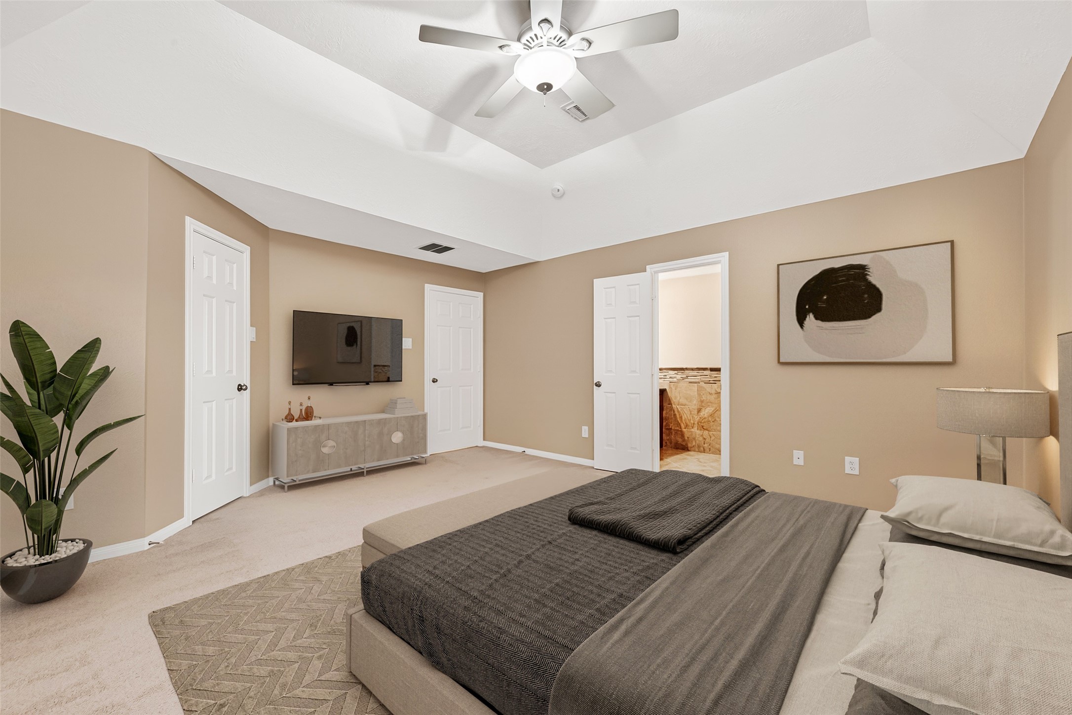 4203 Deforest Ridge Circle Katy, TX 77494 - Photo 30 of 50 Convenient Jack-and-Jill bath with separate vanity areas connects this bedroom to an adjoining secondary bedroom, offering privacy and functionality for family or guests (virtually staged)