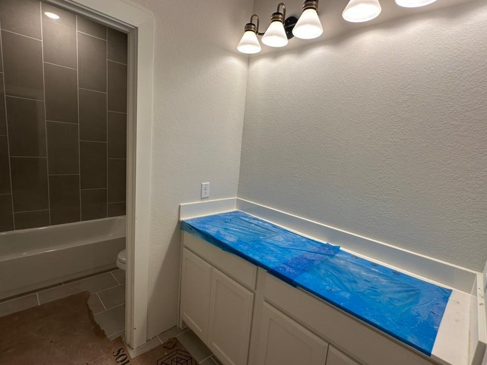 585 Brown Road Leonard, TX 75452 - Photo 22 of 29 Bathroom featuring a white vanity with panel cabinetry and an integrated countertop