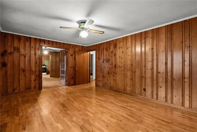 a view of a livingroom with wooden floor