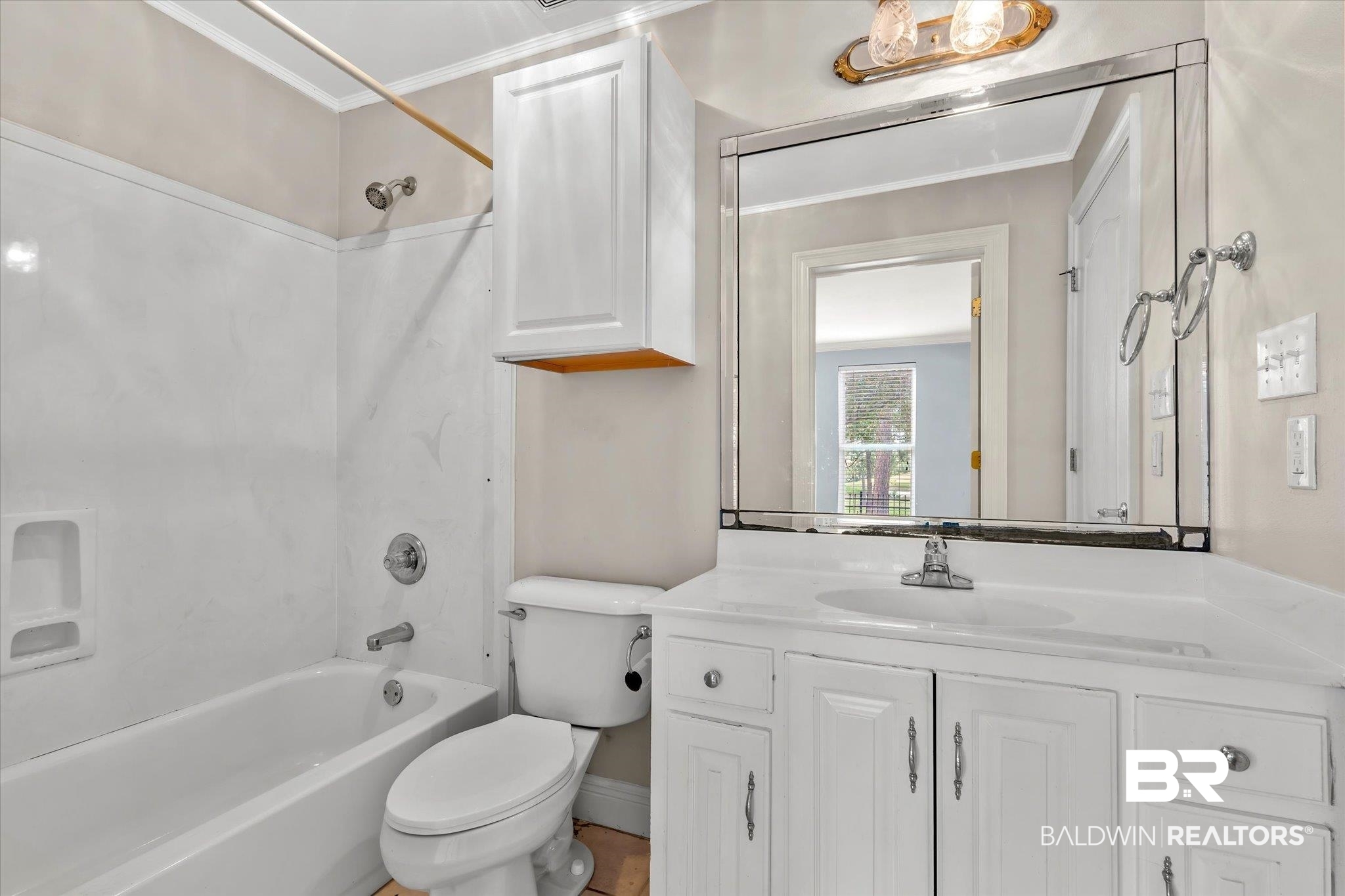 4109 Blue Heron Ridge Mobile, AL 36693 - Photo 22 of 33 Full bathroom featuring washtub / shower combination, toilet, ornamental molding, and vanity