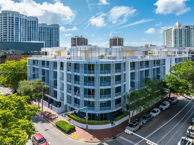 a front view of a multi story building