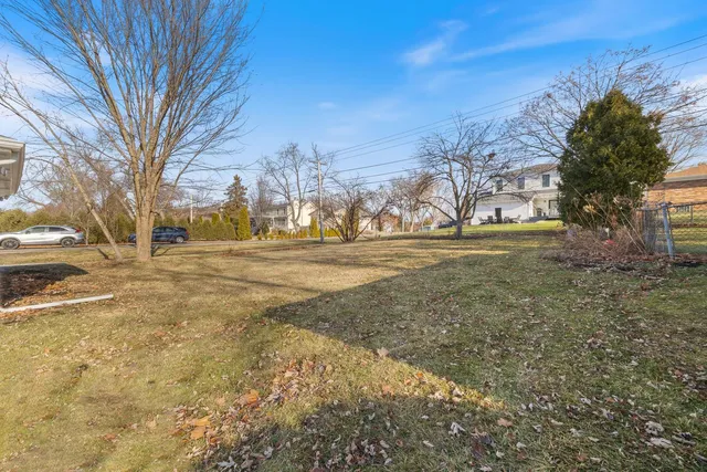 a view of road with large trees