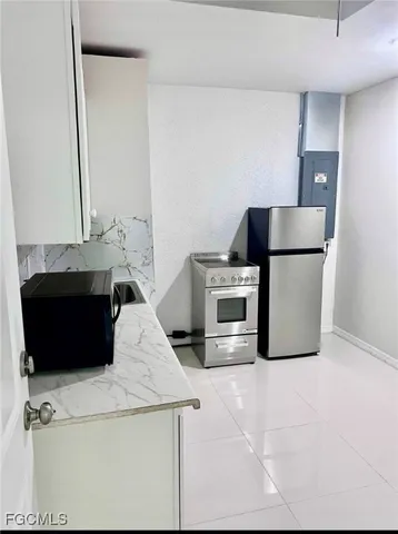 an empty room with a door