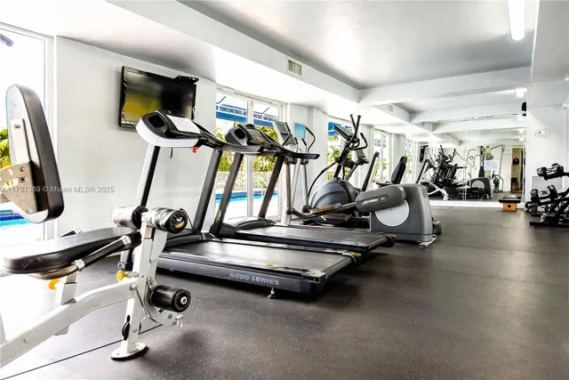 a view of a room with gym equipment