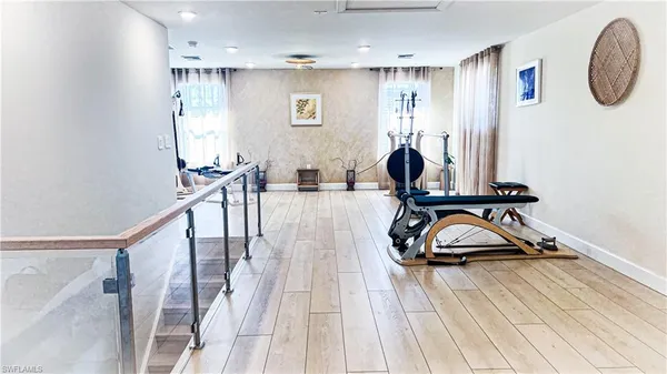 a view of a room with gym equipment