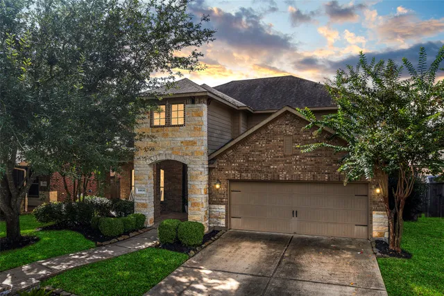 a view of a park with large trees