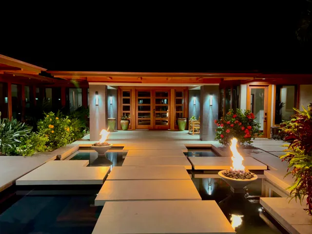 a front view of house with patio