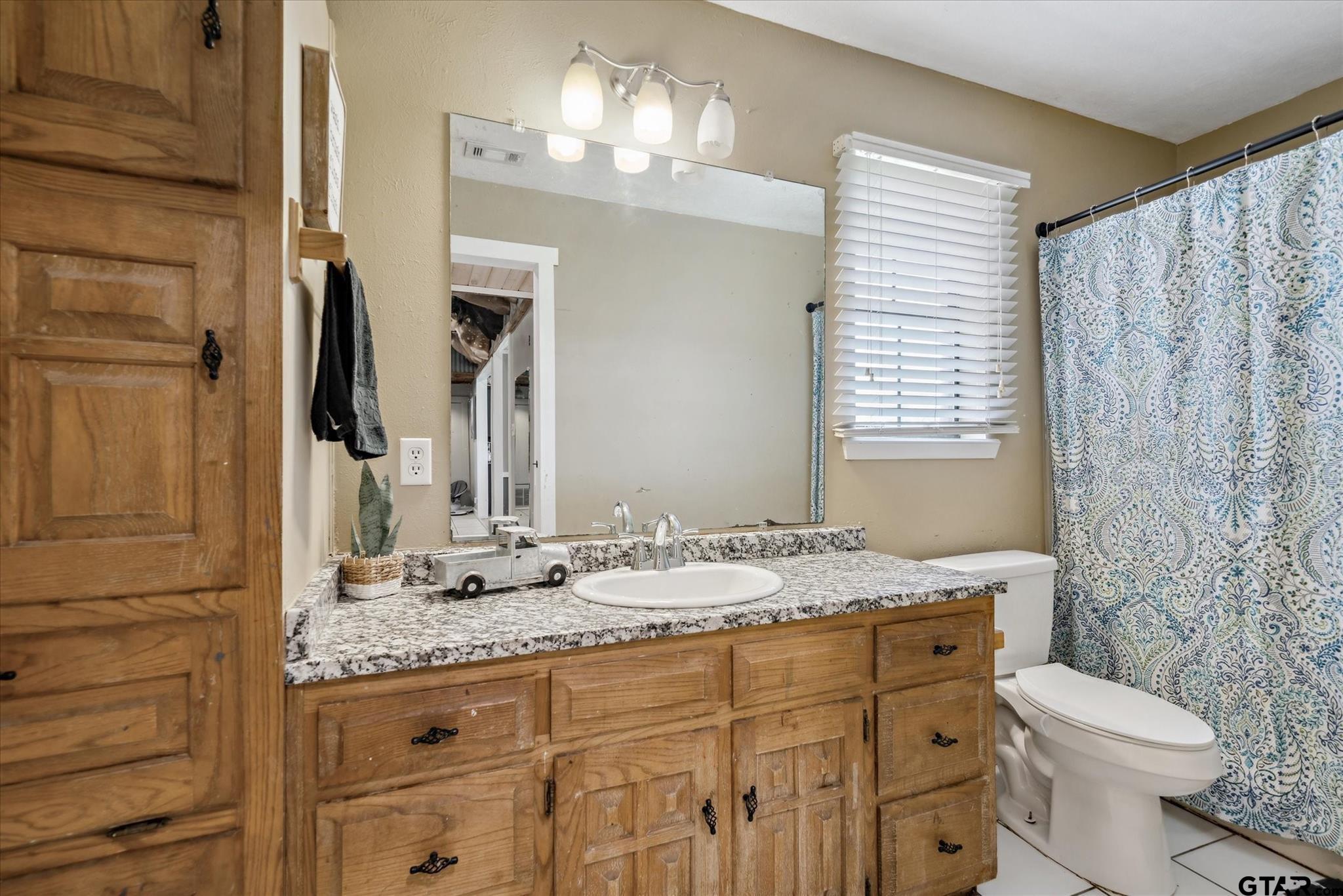350 Alaska Street Van, TX 75790 - Photo 36 of 37 a bathroom with a granite countertop sink toilet and shower