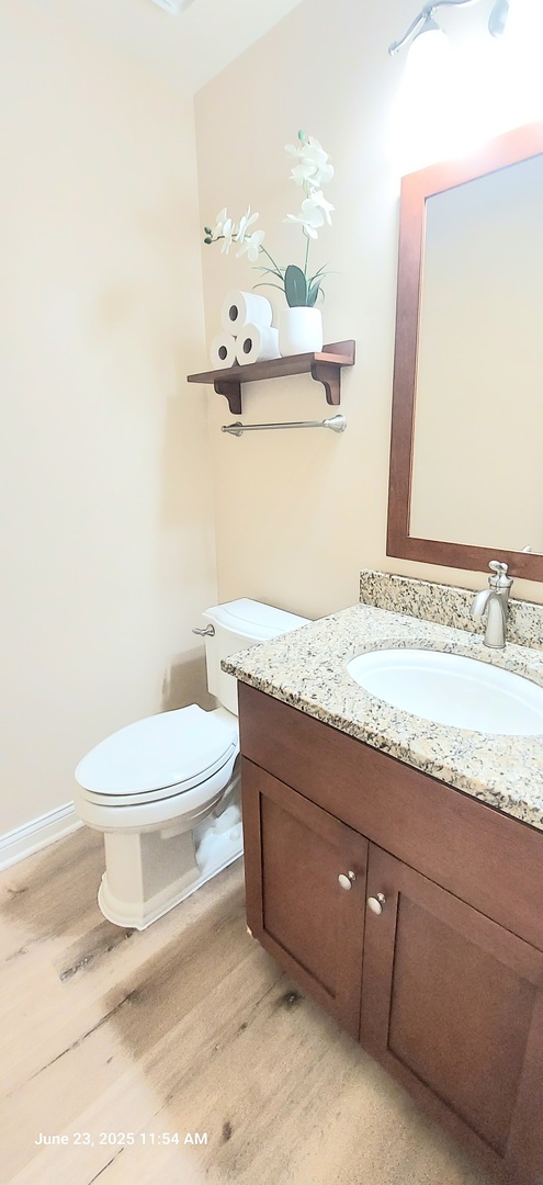 100 Hamlet Circle Montgomery, IL 60538 - Photo 19 of 42 a bathroom with a granite countertop toilet sink and mirror