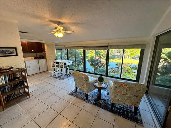 a living room with a large window