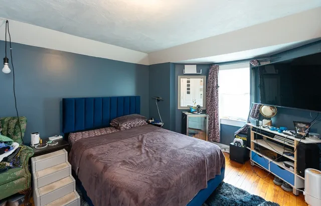 a bed room with a bed and a television