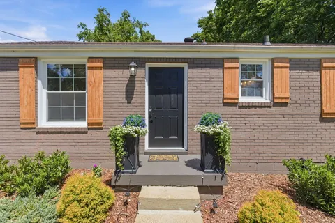 a view of a house with potted plants