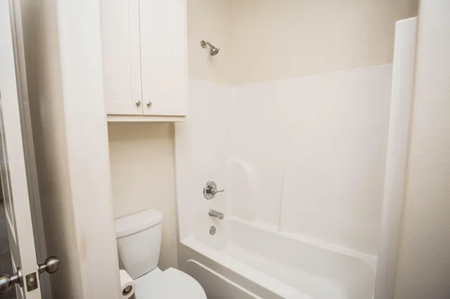 a bathroom with a toilet and a bathtub