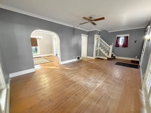 a view of a livingroom with a staircase