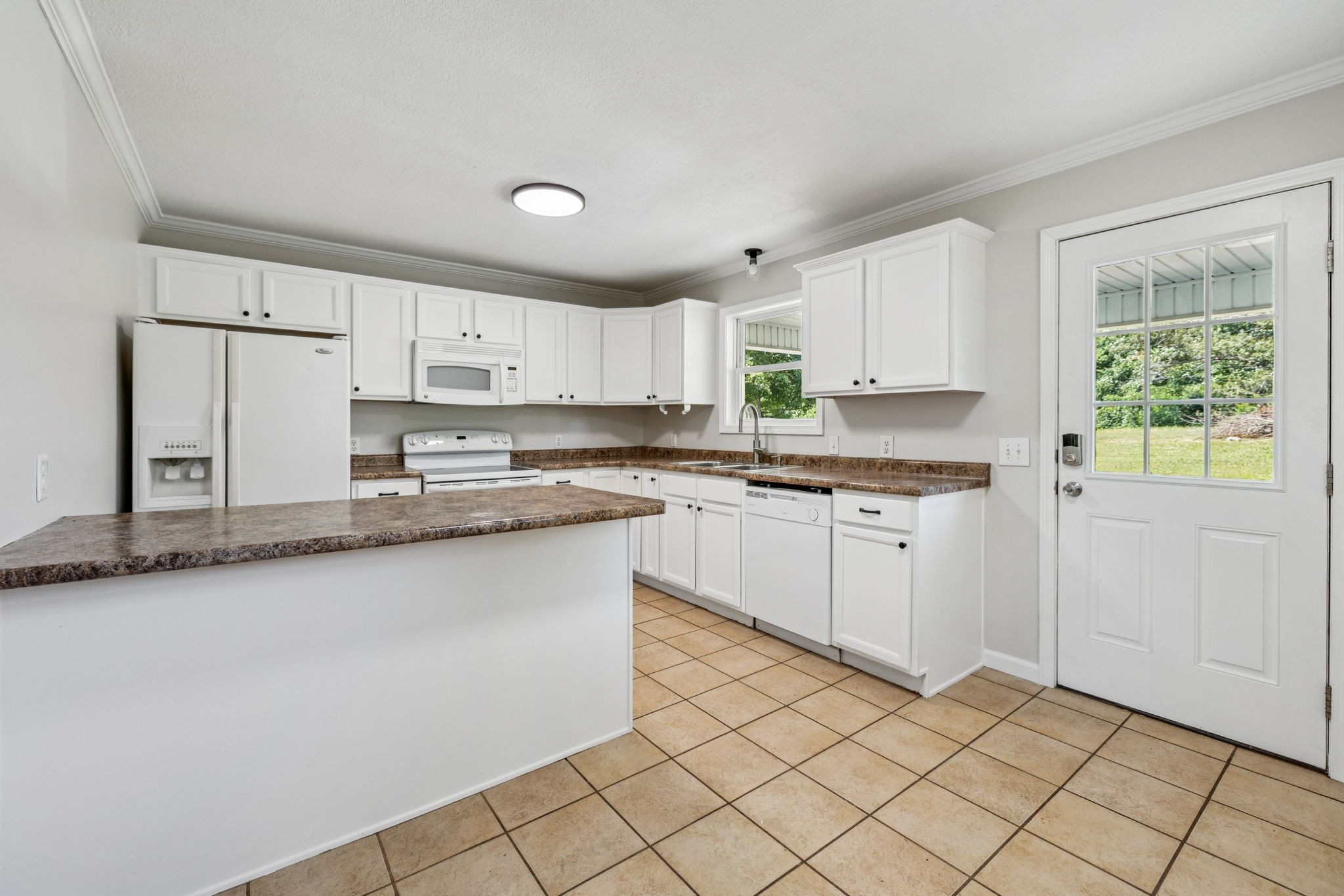 2585 Pow Road Baxter, TN 38544 - Photo 20 of 83 a kitchen with granite countertop white cabinets and white appliances