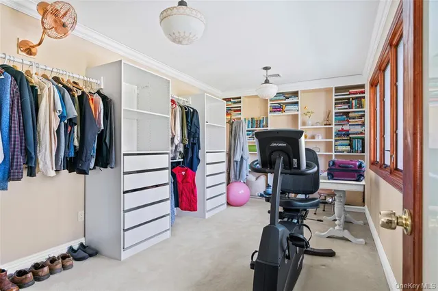 a view of walk in closet with clothes and shoes