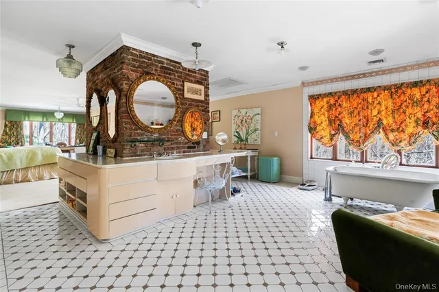 a living room with a large window