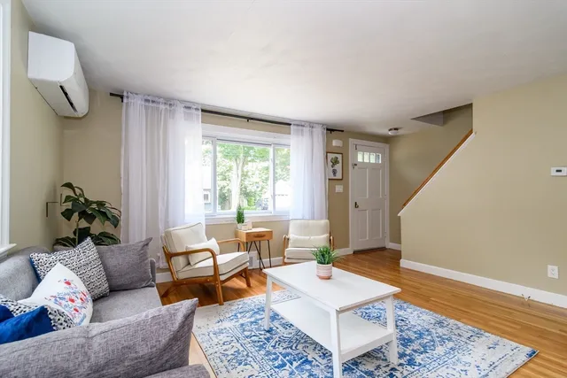 a living room with furniture rug and window