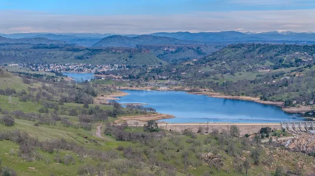 a view of a yard with wooden fence
