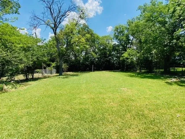 a view of green field with trees in the background
