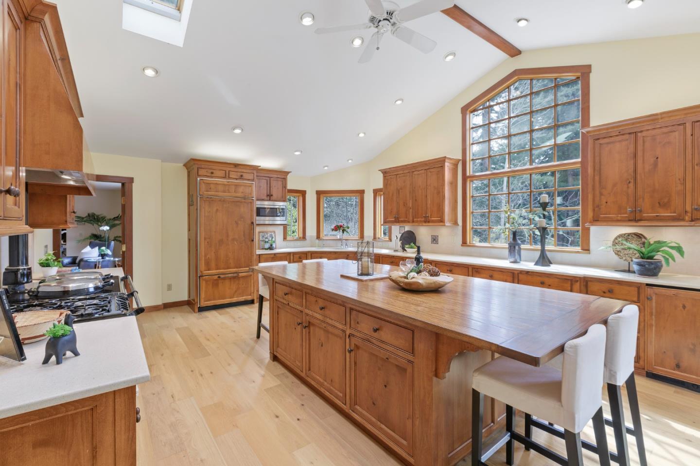 36 Skyline Drive Woodside, CA 94062 - Photo 19 of 67 a kitchen with stainless steel appliances granite countertop a sink a stove and a refrigerator