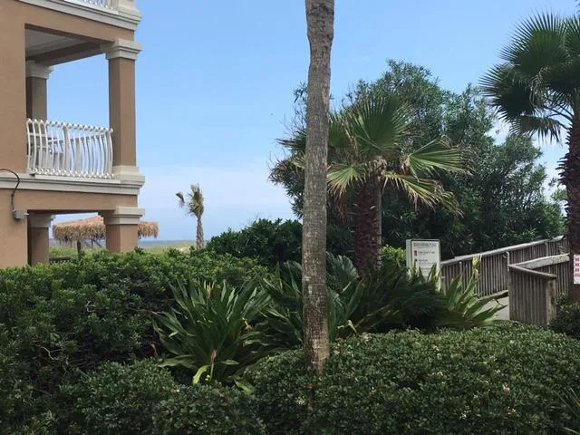 a view of balcony with small garden