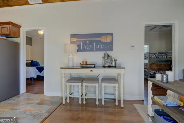 a view of a lake with a big yard