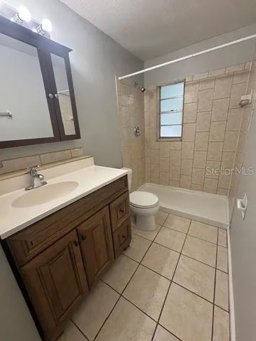 a bathroom with a sink a toilet a mirror and shower