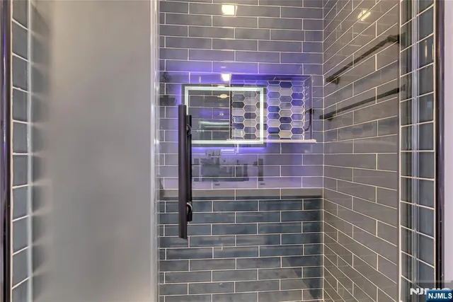 a living room with a fireplace