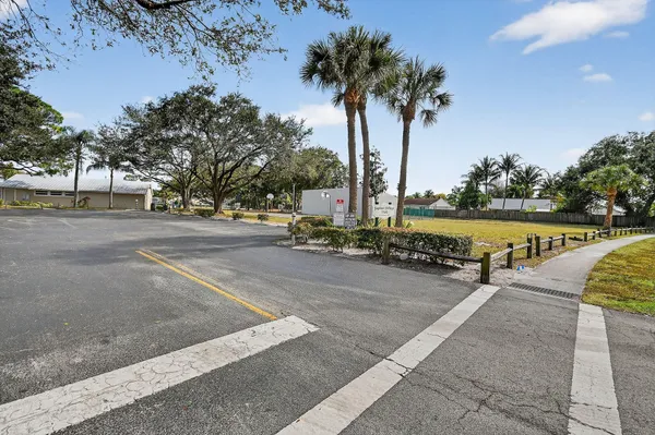 a view of a park with palm trees