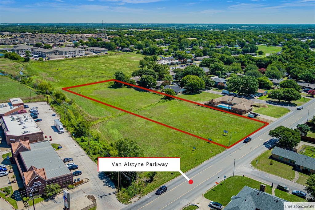 0 East Van Alstyne Parkway Van Alstyne, TX 75495 - Photo 3 of 28 Aerial view of residential area with property boundaries highlighted