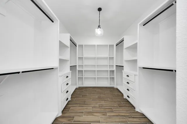 a view of empty room with empty racks