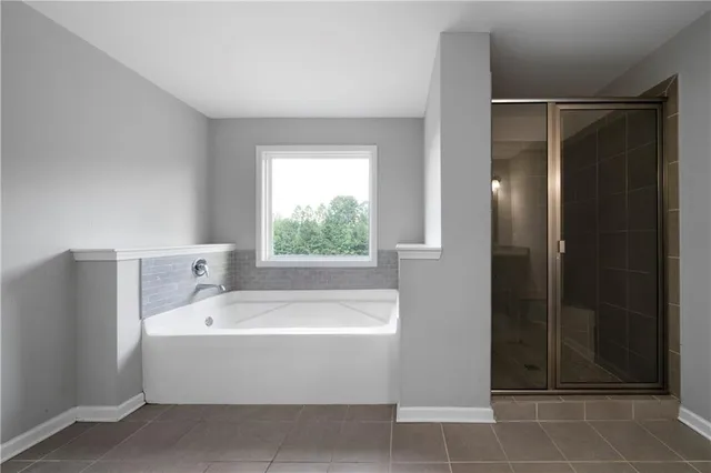 a bathroom with a bathtub and shower