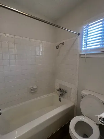 a bathroom with a toilet and a bathtub